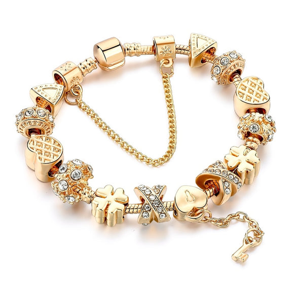 BANGLE Fashion White Crystal Key Charm Bracelet