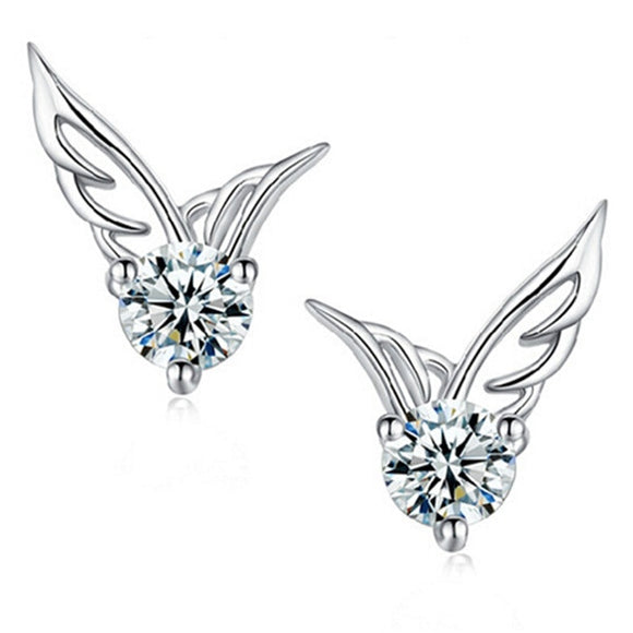 Earrings New Fashion Wome's Silver Color Jewelry Angel Wings Crystal Ear Stud
