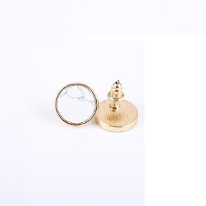 Earrings fashion Square Triangle Round Geometric Marbled White Natural Stone Resin Stud