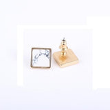 Earrings fashion Square Triangle Round Geometric Marbled White Natural Stone Resin Stud
