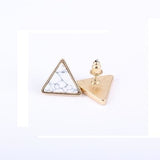Earrings fashion Square Triangle Round Geometric Marbled White Natural Stone Resin Stud