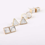 Earrings fashion Square Triangle Round Geometric Marbled White Natural Stone Resin Stud