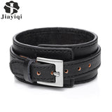 WRISTBAND  Punk Genuine Leather Bracelet Men Vintage Wide Cuff Bangles Adjustable Buckle
