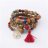 BANGLE Bohemian Multilayer Colorul Natural Stone Wood Beads Bracelet