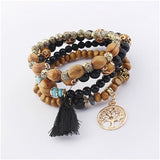 BANGLE Bohemian Multilayer Colorul Natural Stone Wood Beads Bracelet