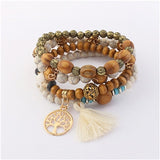 BANGLE Bohemian Multilayer Colorul Natural Stone Wood Beads Bracelet