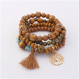 BANGLE Bohemian Multilayer Colorul Natural Stone Wood Beads Bracelet