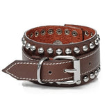 WRISTBAND  Punk Genuine Leather Bracelet Men Vintage Wide Cuff Bangles Adjustable Buckle