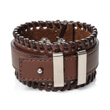 WRISTBAND  Punk Genuine Leather Bracelet Men Vintage Wide Cuff Bangles Adjustable Buckle