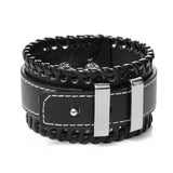 WRISTBAND  Punk Genuine Leather Bracelet Men Vintage Wide Cuff Bangles Adjustable Buckle
