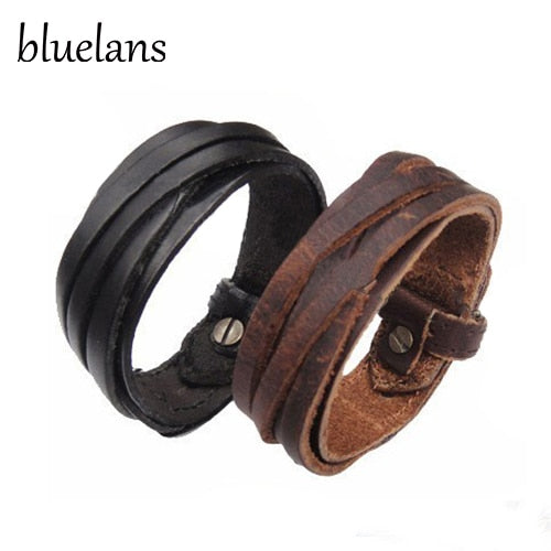 Wristband Bluelans  Women Unisex Multi thong braided thin Leather Bracelet
