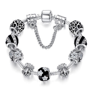 BANGLE 925 Enamel Silver Crystal Beads Charms Bracelet