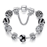 BANGLE 925 Enamel Silver Crystal Beads Charms Bracelet