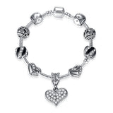 BANGLE 925 Enamel Silver Crystal Beads Charms Bracelet