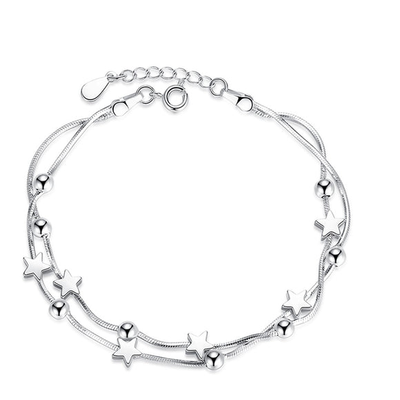 BANGLE Classic Five-pointed Square Round Beads Silver 925 Bracelets