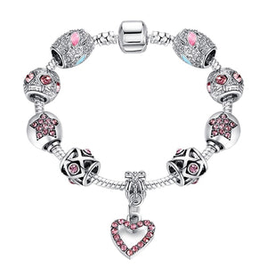 BANGLE Fashion Silver Heart Charms Bracelet