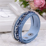 WRISTBAND New Fashion Leather Wrap Wristband Cuff Punk Crystal Rhinestone Bracelet Bangle