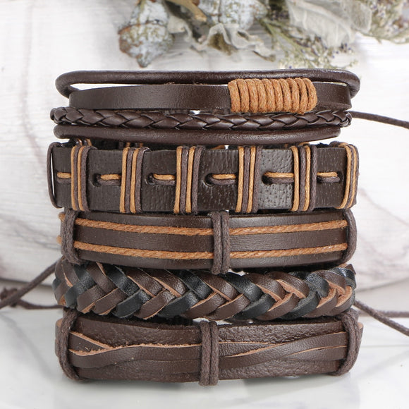 WRISTBAND Black Brown Color Genuine Braided Leather Bracelets