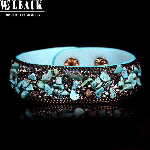 BANGLE  Newest Fashion women jewelry bohemia style rhinestone Leather Charm wrap Bracelet
