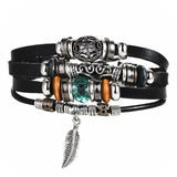 Wristband Design Turkish Eye Leather Bracelet For   Woman Multiple Layer Feather Bracelet Fashion