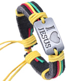 WRISTBAND Christian I Love Jesus Charm Leather Bracelet Adjustable
