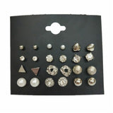 Earrings Fashion 12 pair/set Women Square Crystal Heart Stud
