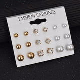 Earrings Fashion 12 pair/set Women Square Crystal Heart Stud