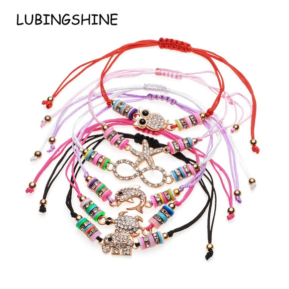 WRISTBAND 6 pcs/Sets Women Crystal Beads Bracelets&Bangles Adjustable Turtle Owl Eye Charms