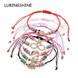 WRISTBAND 6 pcs/Sets Women Crystal Beads Bracelets&Bangles Adjustable Turtle Owl Eye Charms