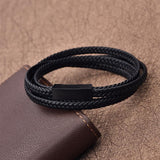 Wristbandi Fashion Black Genuine Leather Bracelet