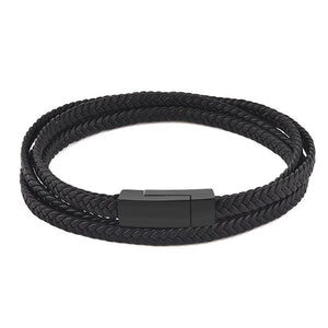 Wristbandi Fashion Black Genuine Leather Bracelet