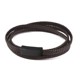 Wristbandi Fashion Black Genuine Leather Bracelet