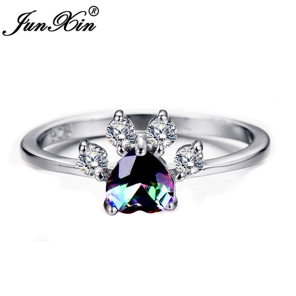 Rings Animal Bear Cat Dog Paw Rainbow Fire Opal