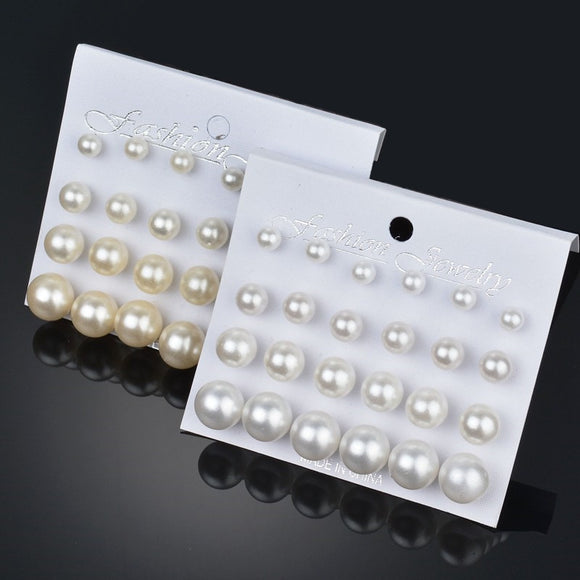Earrings 12 pairs White Simulated Pearl