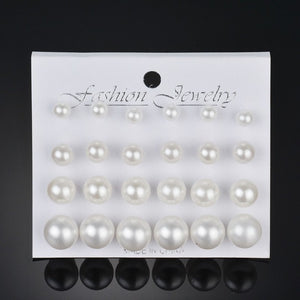 Earrings 12 pairs White Simulated Pearl