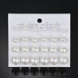 Earrings 12 pairs White Simulated Pearl