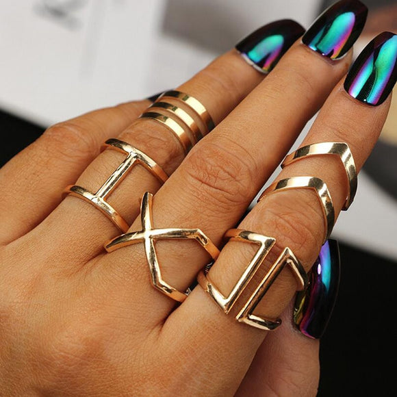 Rings 5 Pcs/ Set Classic Gold Colour V Chevron