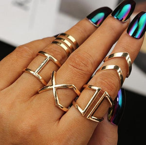 Rings 5 Pcs/ Set Classic Gold Colour V Chevron