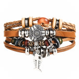 Wristband Design Turkish Eye Leather Bracelet For   Woman Multiple Layer Feather Bracelet Fashion