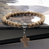 BANGLE  Cross Natural Stone 6mm Beads Bracelet