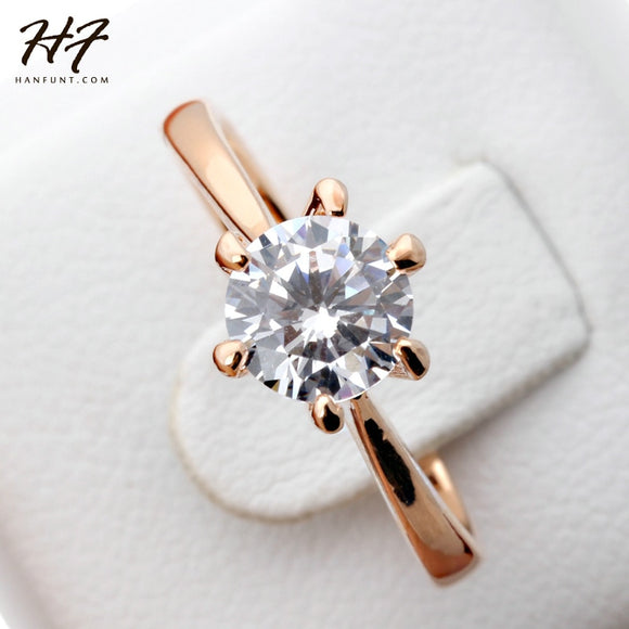 Rings Rose Gold Color Classic Simple Design 6 Prong Sparkling Solitaire