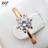 Rings Rose Gold Color Classic Simple Design 6 Prong Sparkling Solitaire