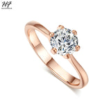 Rings Rose Gold Color Classic Simple Design 6 Prong Sparkling Solitaire