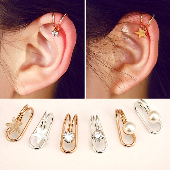 Earrings  Cuff U Star Moon Earring Punk Minimalist