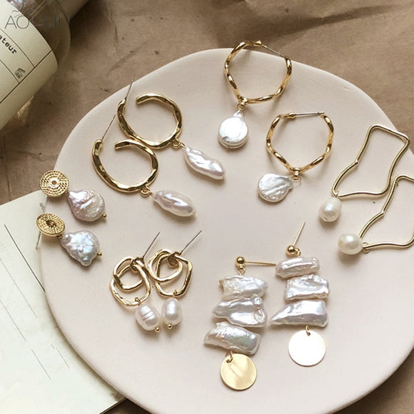 Earrings  Korea Design Metal Gold Geometric Irregular
