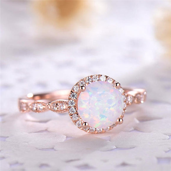 Rings Dainty Round Fire Opal Rings for Women Rose Gold CZ Engagement