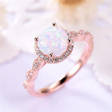 Rings Dainty Round Fire Opal Rings for Women Rose Gold CZ Engagement