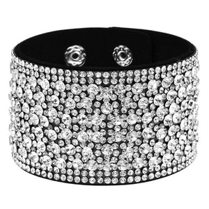 BANGLE Leather Rhinestones Wide Bracelets