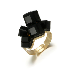 Rings Tocona Vintage Antique Gold Black Rhinestone Opening Knuckle Finger Midi