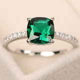 Rings Ladies Luxury Blue/Green Square Crystal AAA Cubic Zirconia Thin Chic Silver